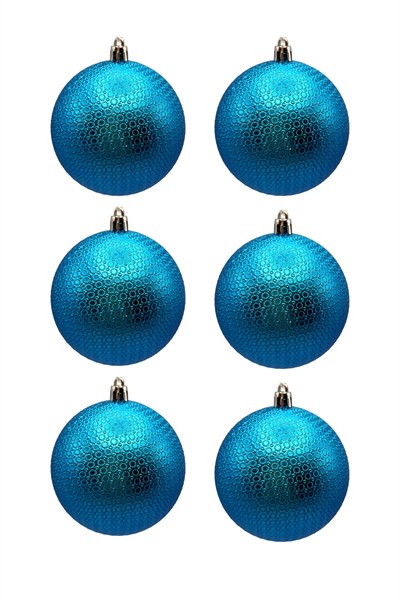 Yılbaşı Çam Ağacı Süsü Mavi 8 Cm Figürlü Parlak 6lı Cici Top