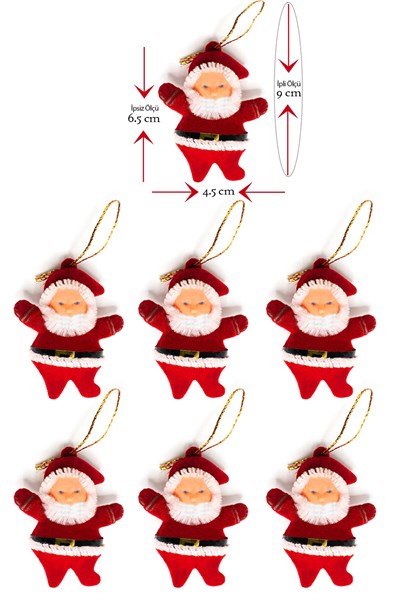 Yılbaşı Çam Ağacı Süsü Noel Baba 6lı 6,5cm