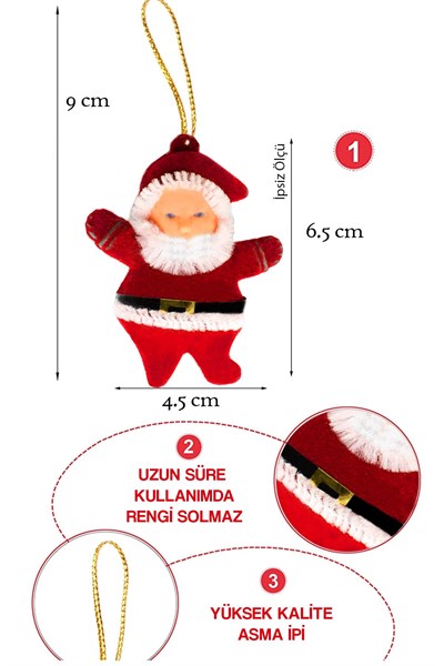 Yılbaşı Çam Ağacı Süsü Noel Baba 6lı 6,5cm