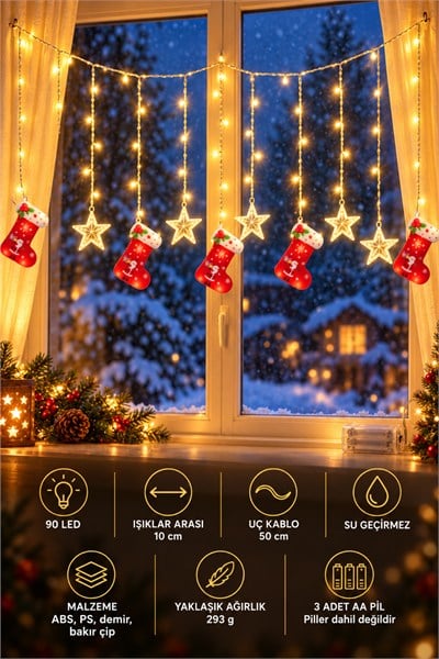 Yılbaşı Dekoratif Led Işık Pilli Çorap