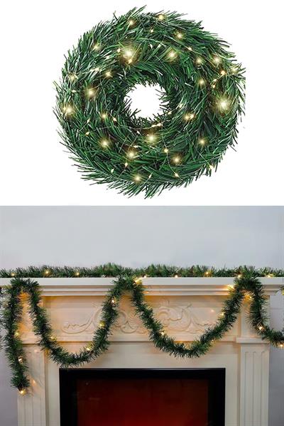 Yılbaşı Dekoratif Peri Led Yeşil Garland Çam Ağacı Dalı Sarmal Tel Işıklı Süs Seti