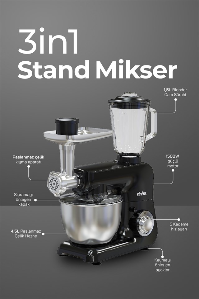 Sinbo SMX-2775 Çok Amaçlı Mutfak Şefi ( Hamur - Kıyma - Blender