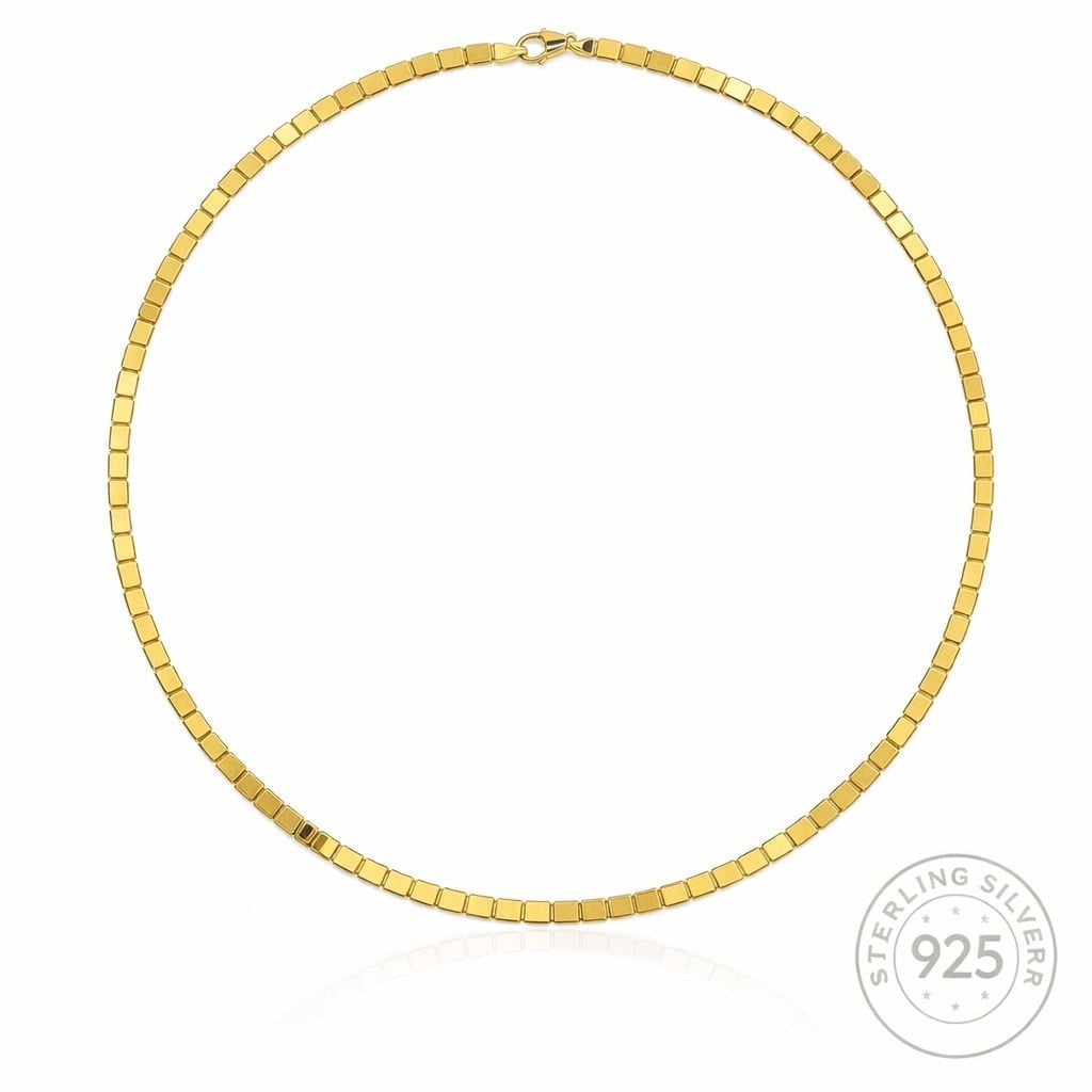 14 Ayar Gold Kaplama Kadın Kare Zincir 925 Ayar Gümüş Şık Zarif Kolye