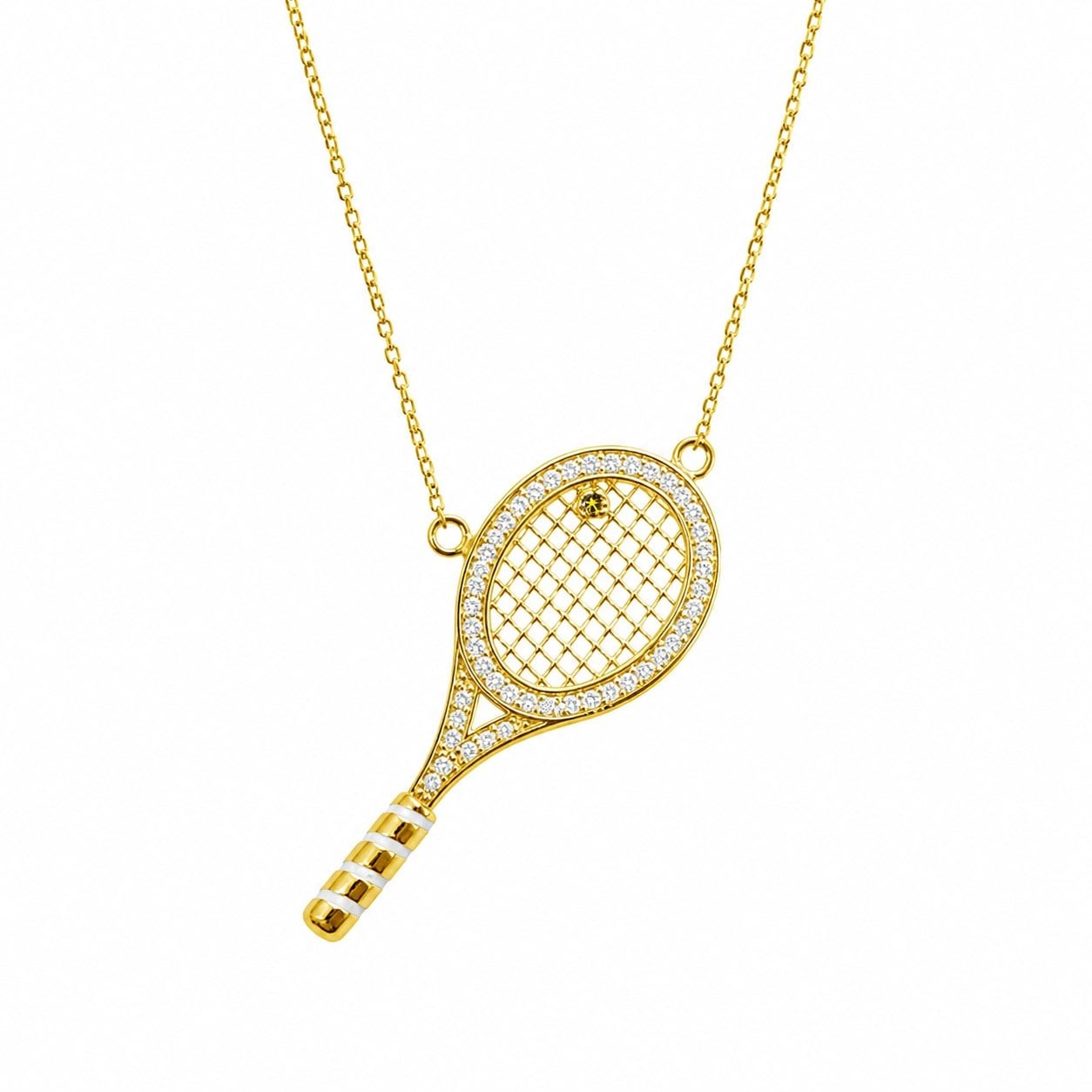 14 K Gold Kaplama 925 Ayar Gümüş Raket Tasarımlı Taşlı Büyük Boy  Kolye