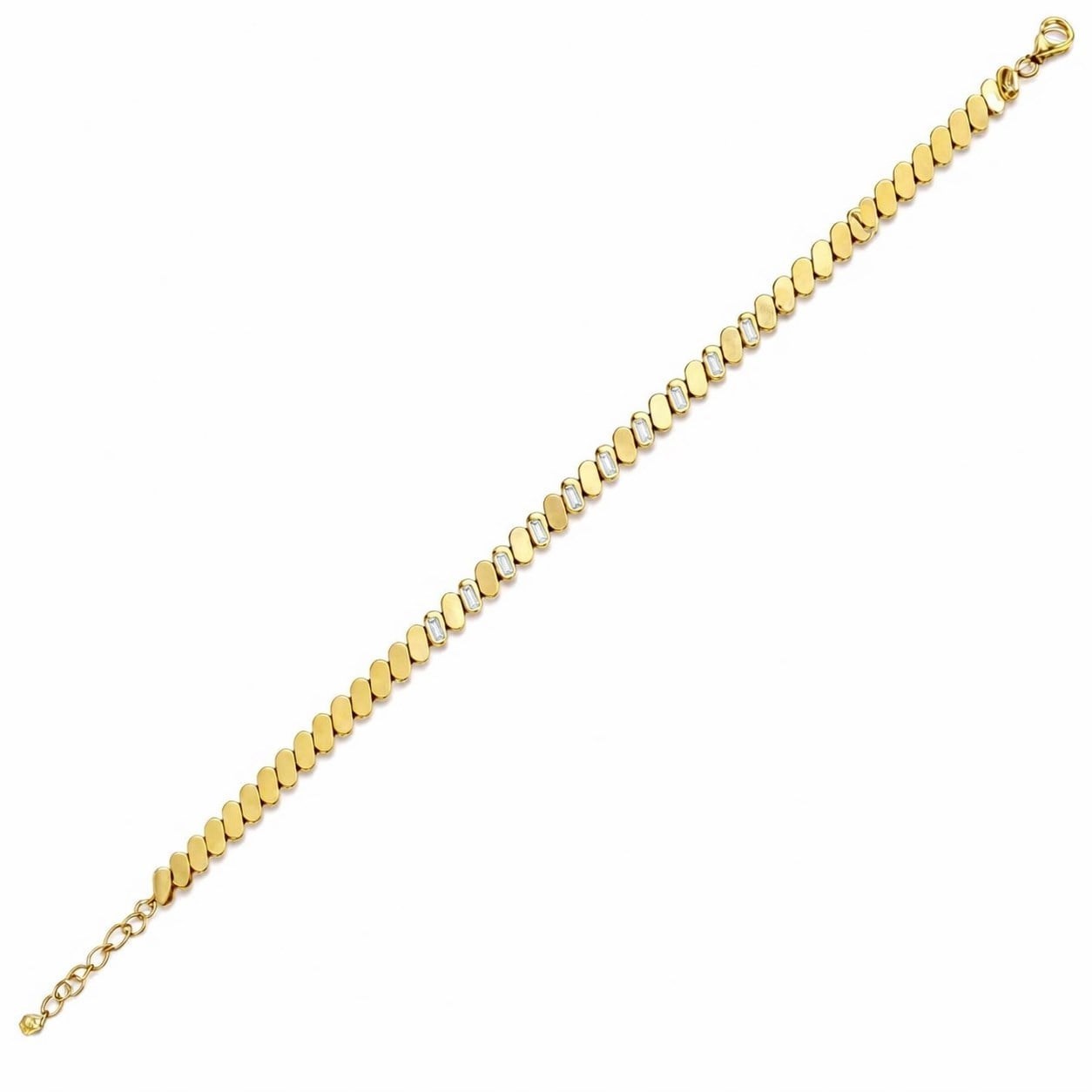 14 K Kaplama Kadın Gümüş 925 Ayar Baget Taş Tasarımlı 16+3 Cm Zincirli Bileklik