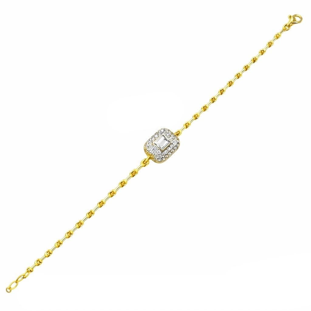 14 K Kaplama Kadın Gümüş 925 Ayar Baget Taş Tasarımlı 16+3 Cm Zincirli Bileklik