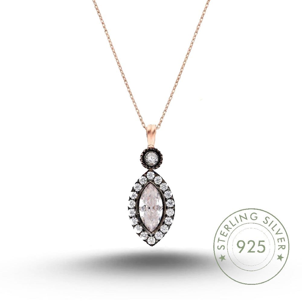 14 K Kaplama Kadın Gümüş 925 Ayar Elmas Montür Tasarımlı 40+5 Cm Zincirli Kolye