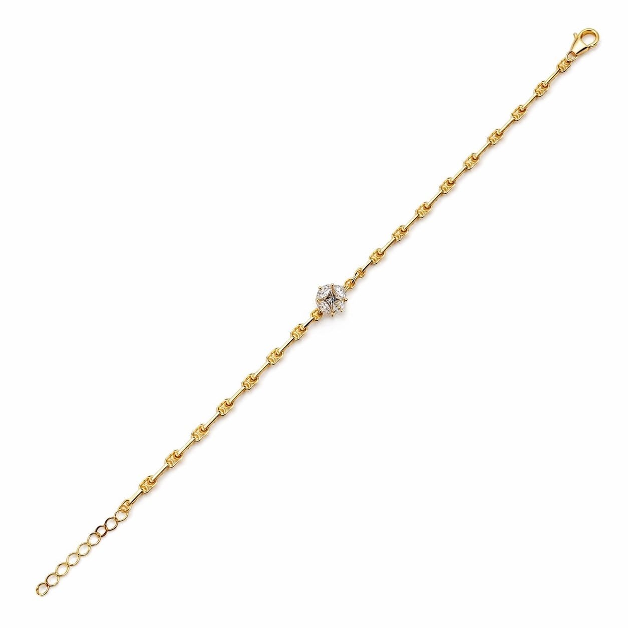 14 K Kaplama Kadın Gümüş 925 Ayar Markiz Taş Tasarımlı 16+3 Cm Zincirli Bileklik