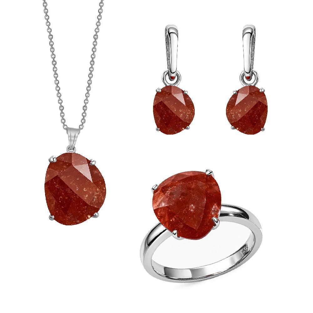Kadın Gümüş 925 Ayar Kırmızı İce Quartz Taşlı Set 12 Numara