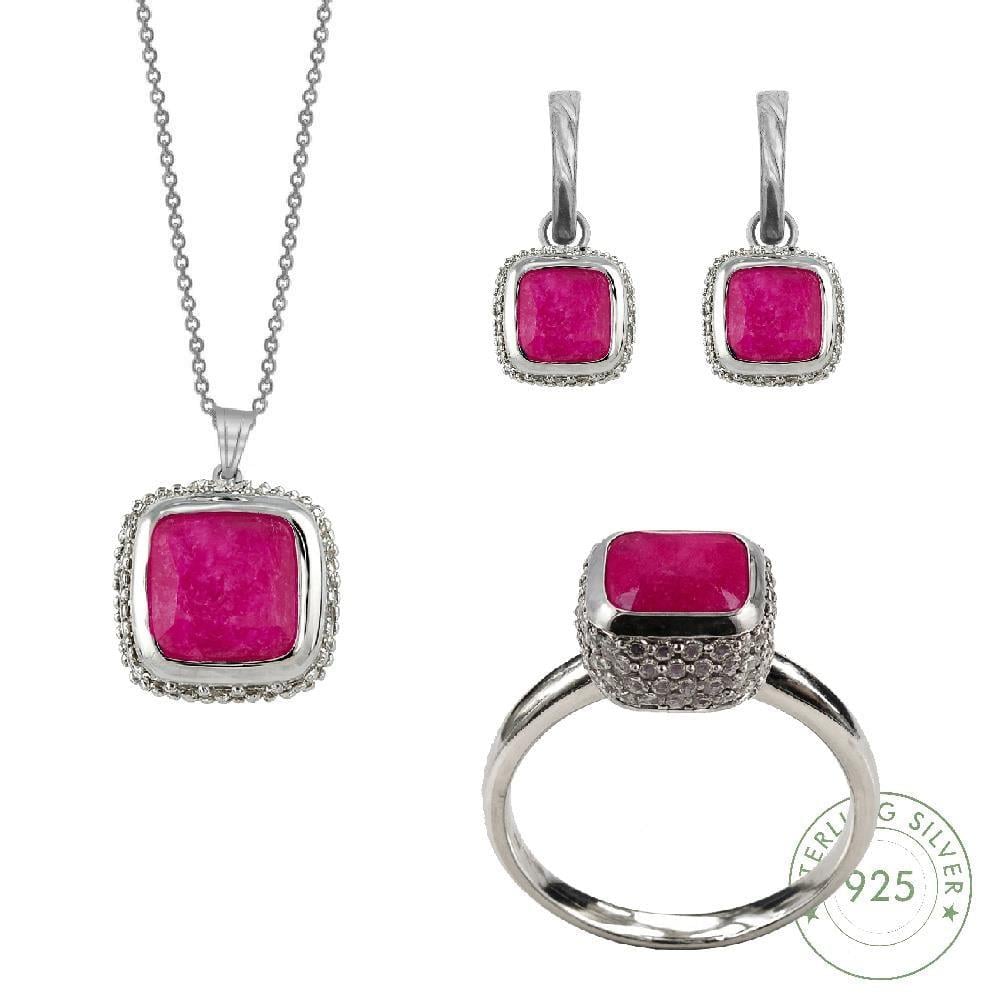 Kadın Gümüş 925 Ayar Pembe Quartz Taşlı Set