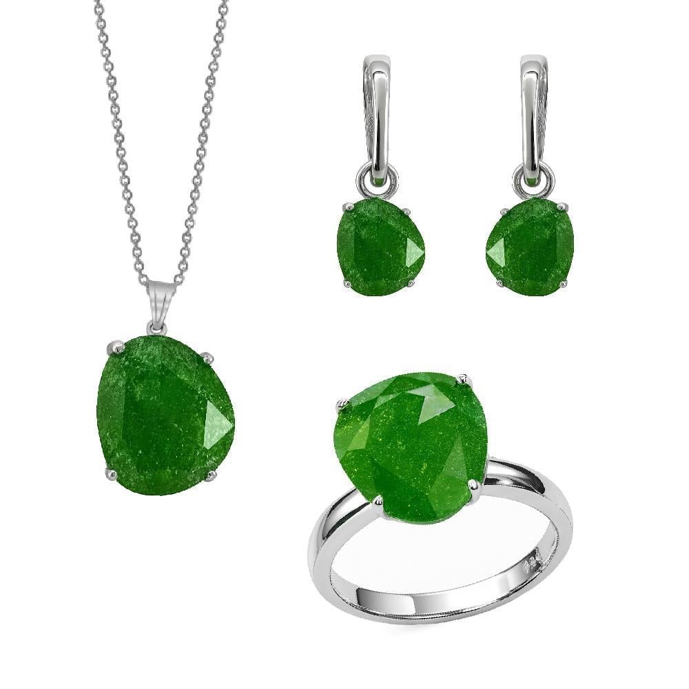 Kadın Gümüş 925 Ayar Yeşil İce Quartz Taşlı Set 18 Numara