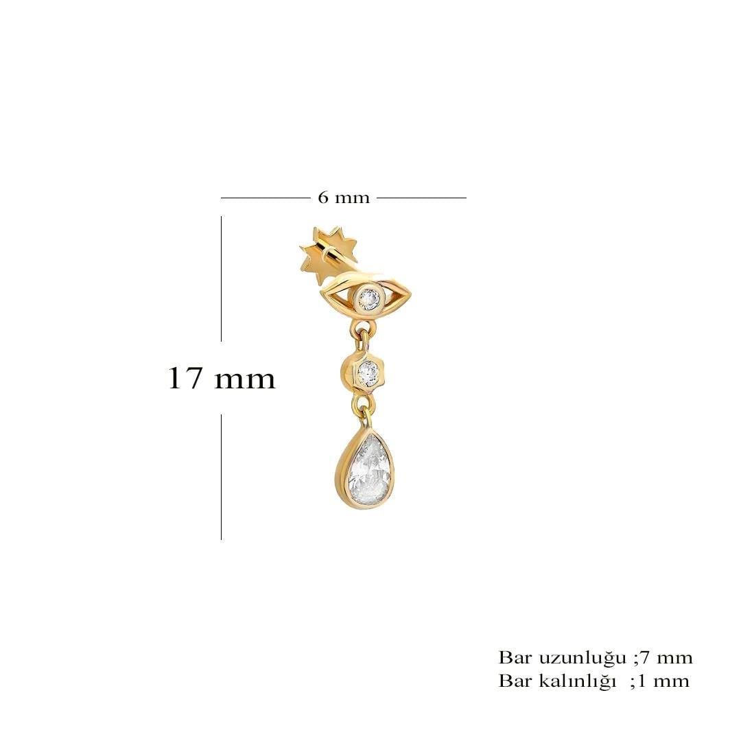 Unisex 925 Ayar Gümüş Göz Tasarımlı Damla Sallantılı Tragus