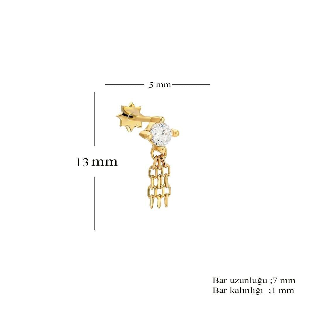 Unisex 925 Ayar Gümüş Tek Taş Tasarımlı Zincir Sallantılı Tragus