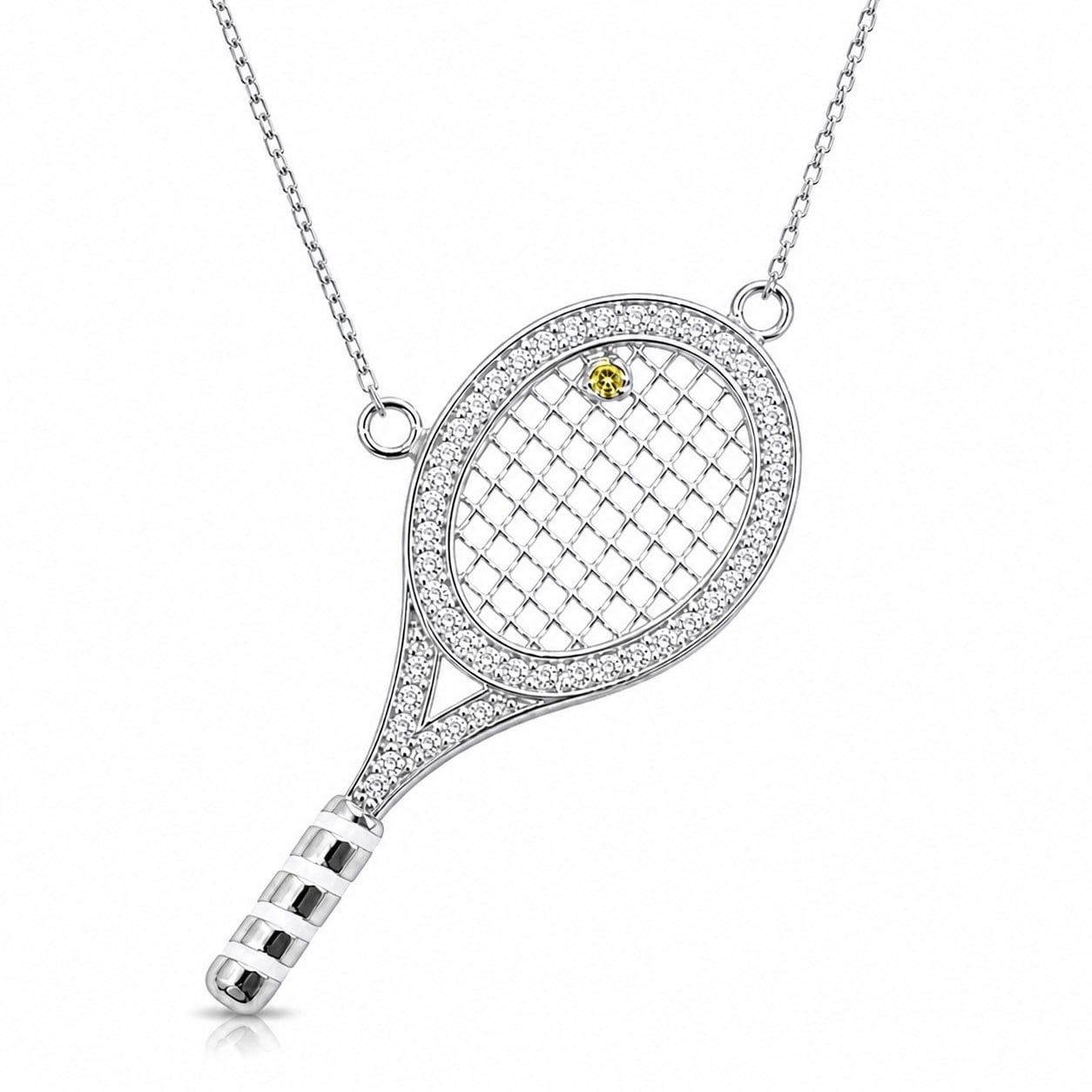14 K Gold Kaplama 925 Ayar Gümüş Raket Tasarımlı Taşlı Büyük Boy  Kolye