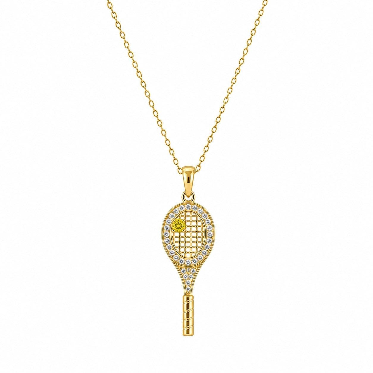 14 K Gold Kaplama 925 Ayar Gümüş Raket Tasarımlı Taşlı Kolye