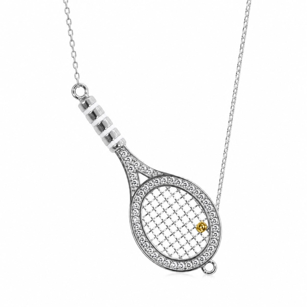 14 K Gold Kaplama 925 Ayar Gümüş Tenis Raket Tasarımlı Taşlı Büyük Boy Kolye