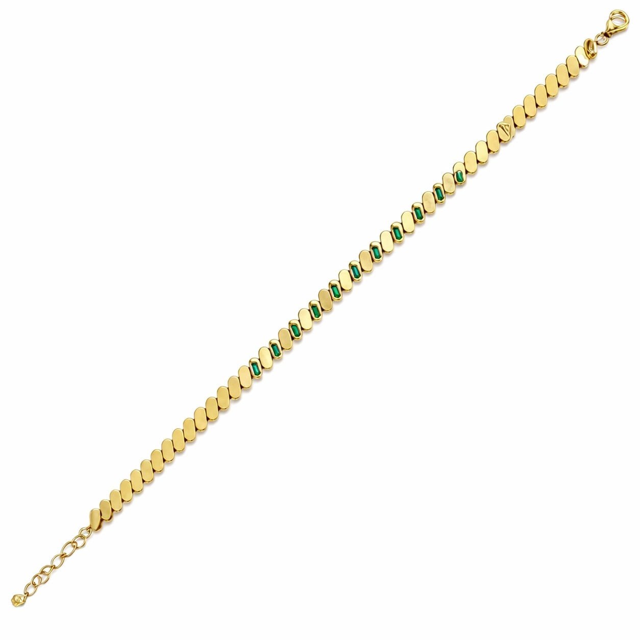 14 K Kaplama Kadın Gümüş 925 Ayar Baget Taş Tasarımlı 16+3 Cm Zincirli Bileklik