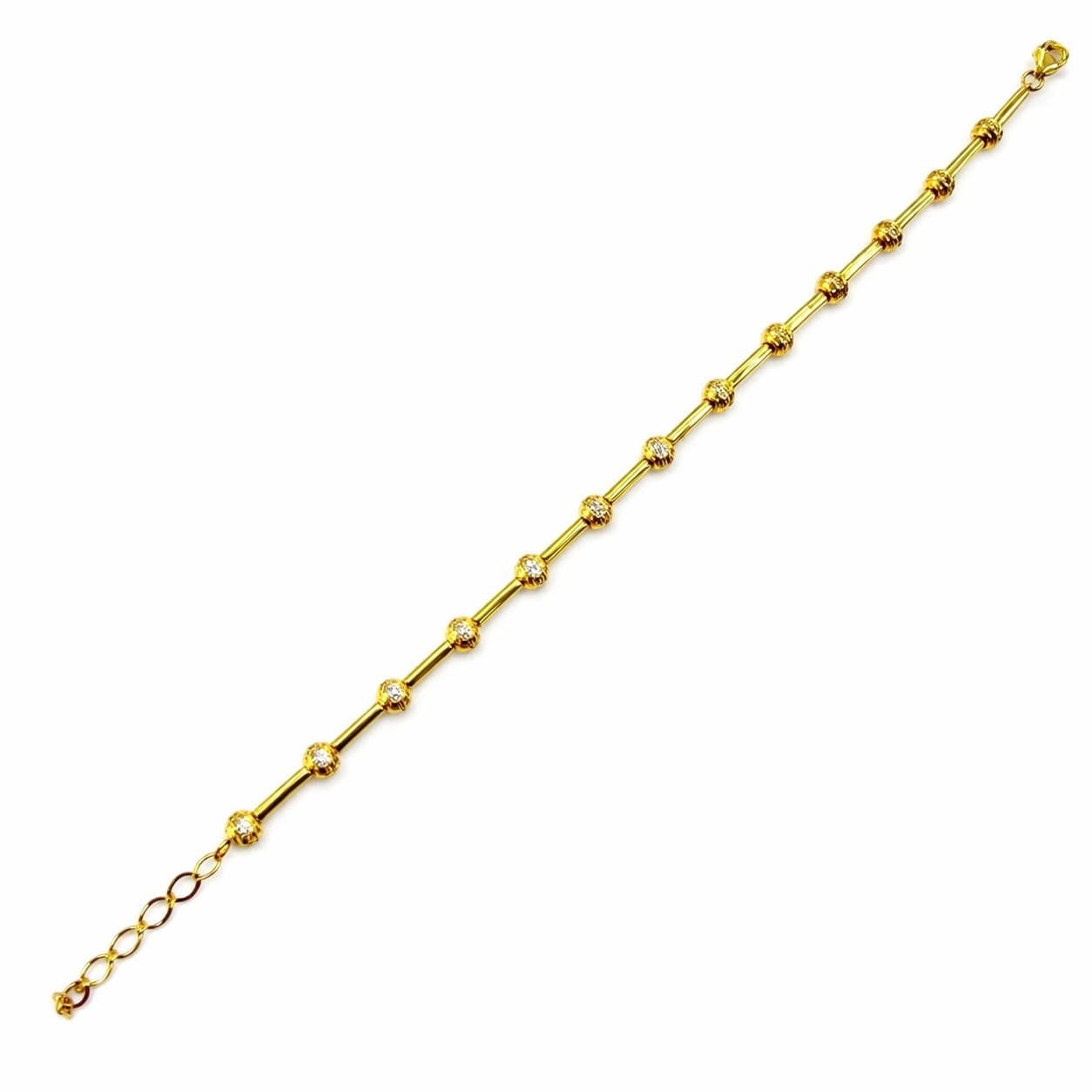 14 K Kaplama Kadın Gümüş 925 Ayar Yuvarlak Taş Tasarımlı 16+3 Cm Zincirli Bileklik