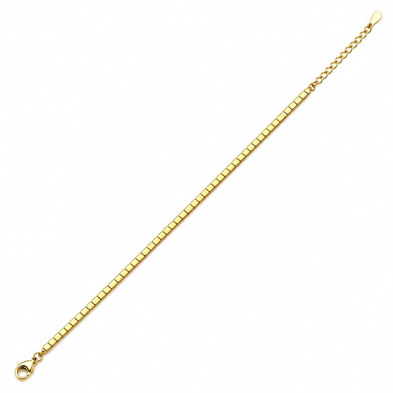 925 Ayar Gümüş 14 K Kaplama Kadın Taşsız Küp Tasarımlı 16+3 Cm Zincirli Bileklik