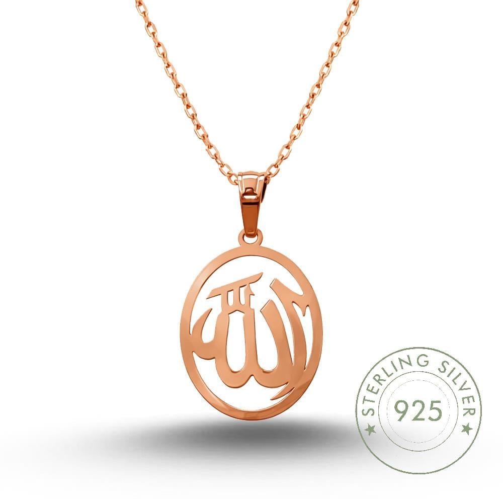 Kadın 925 Ayar Gümüş Oval Plaka ALLAH Yazılı Kolye 50+5 cm Zincirli