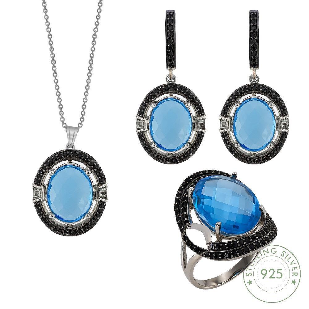 Kadın Gümüş 925 Ayar Aquamarine Faset Kesim Taşlı Set 16 Numara