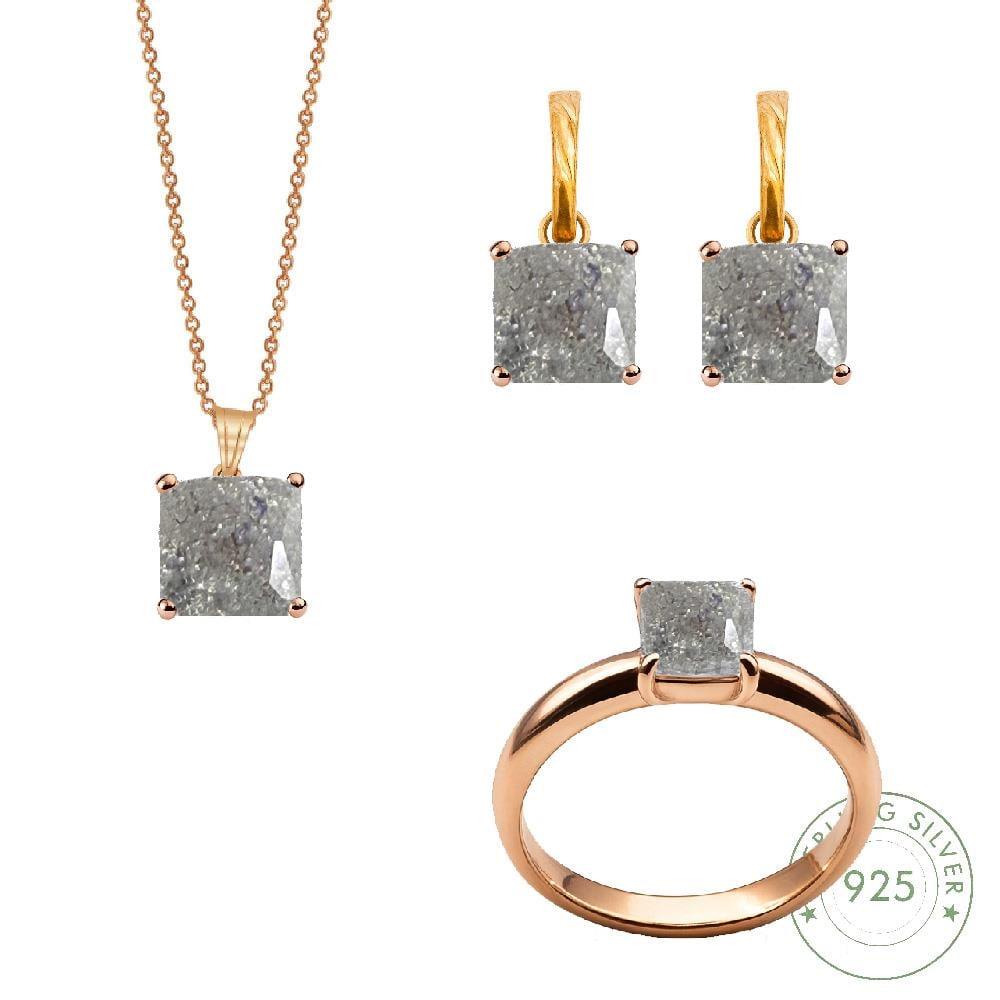 Kadın Gümüş 925 Ayar Beyaz Quartz Taşlı Set