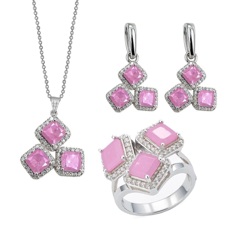 Kadın Gümüş 925 Ayar İce Quartz Taşlı Set 15 Numara