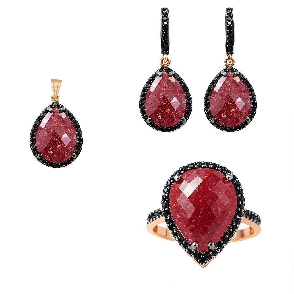 Kadın Gümüş 925 Ayar Kırmızı İce Quartz Taşlı Set 17 Numara