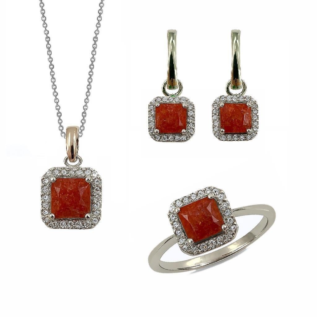 Kadın Gümüş 925 Ayar Kırmızı İce Quartz Taşlı Set 17 Numara
