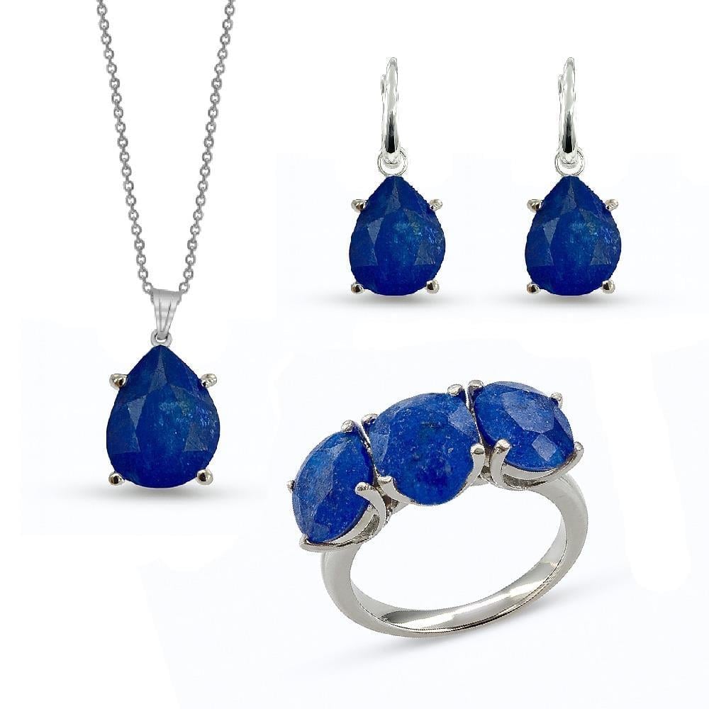 Kadın Gümüş 925 Ayar Mavi İce Quartz Taşlı Set 12 Numara