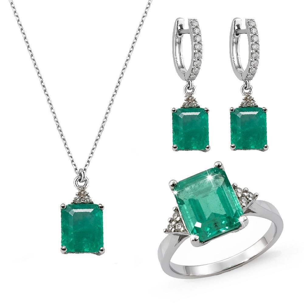 Kadın Gümüş 925 Ayar Paraiba Kare Tasarımlı Set 19 Numara