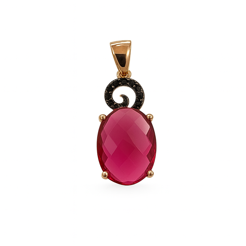 Kadın Gümüş 925 Ayar Ruby Faset Kesim Taşlı Oval Tasarımlı Kolye Ucu