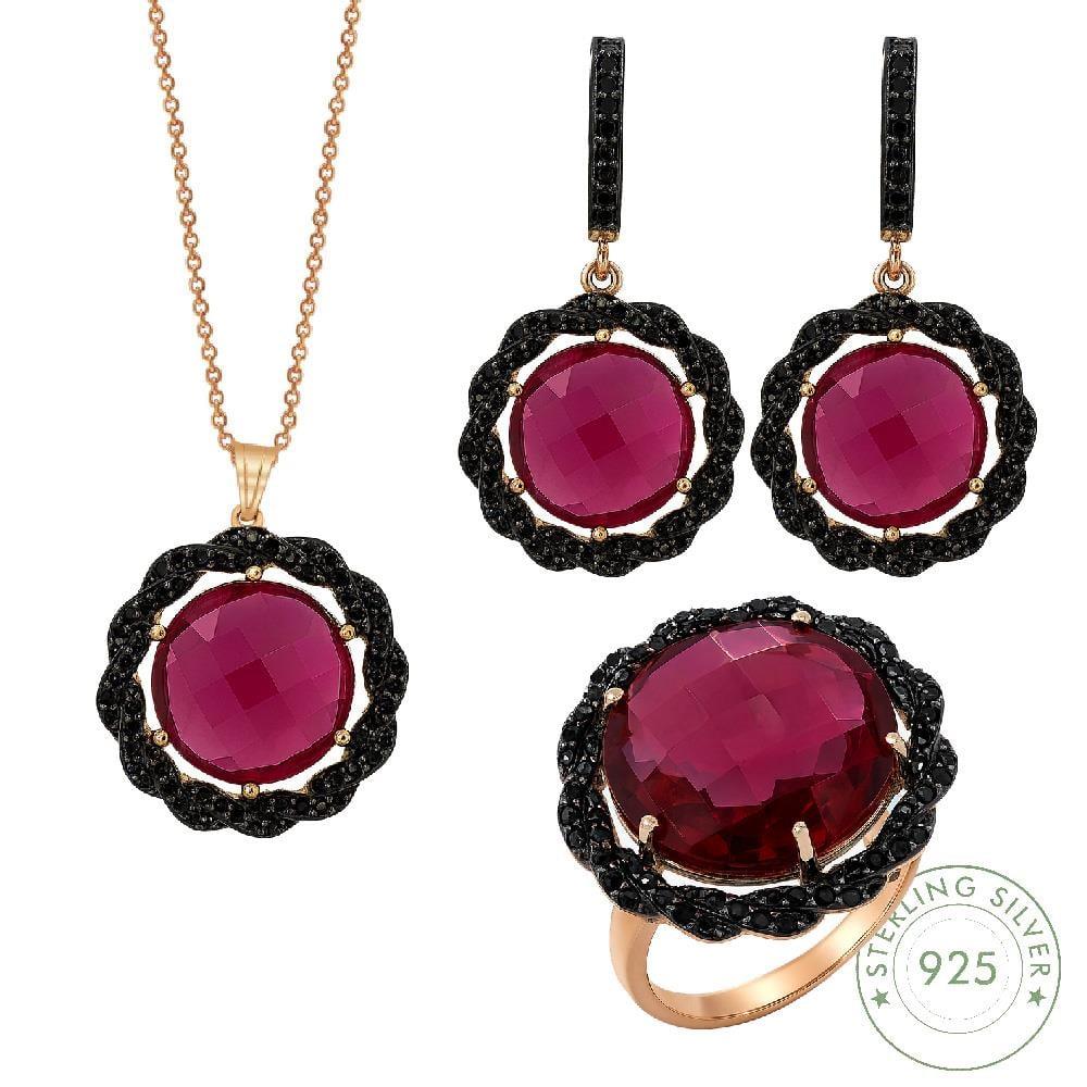 Kadın Gümüş 925 Ayar Ruby Fazet Kesim Taşlı Set 16 Numara