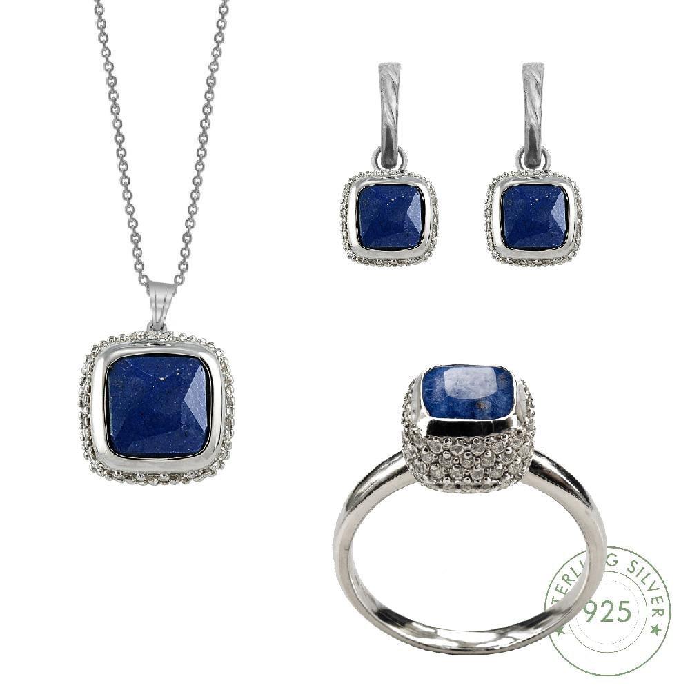 Kadın Gümüş 925 Ayar Safir Quartz Taşlı Set 15 Numara