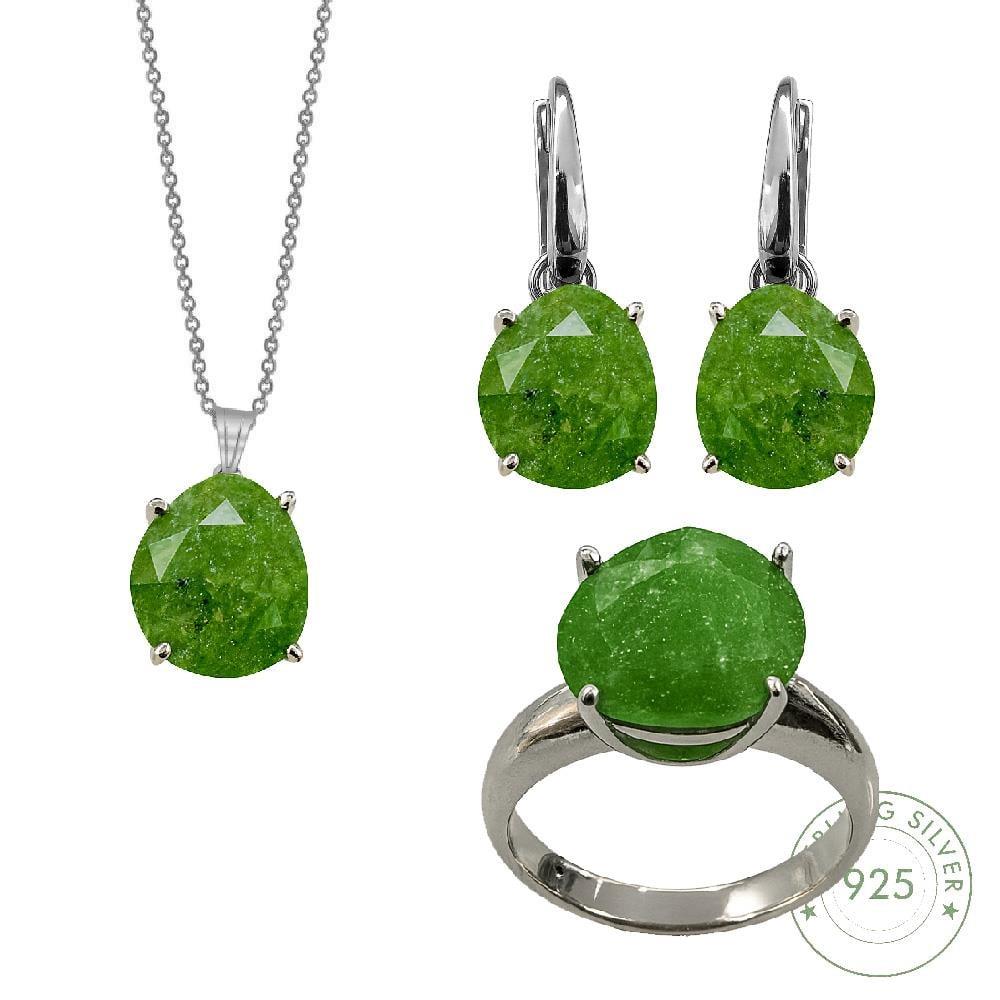 Kadın Gümüş 925 Ayar Yeşil Quartz Taşlı Set