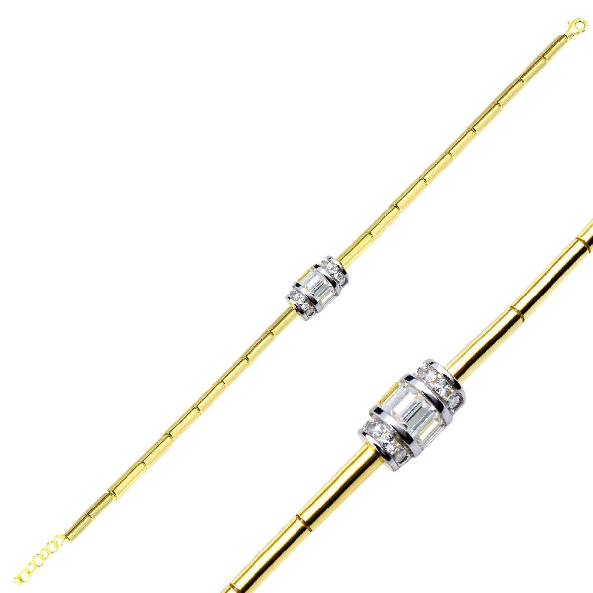 Kadın Gümüş Bileklik 925 Ayar Baget Taş Tasarımlı 16+3 Cm Zincirli Bileklik