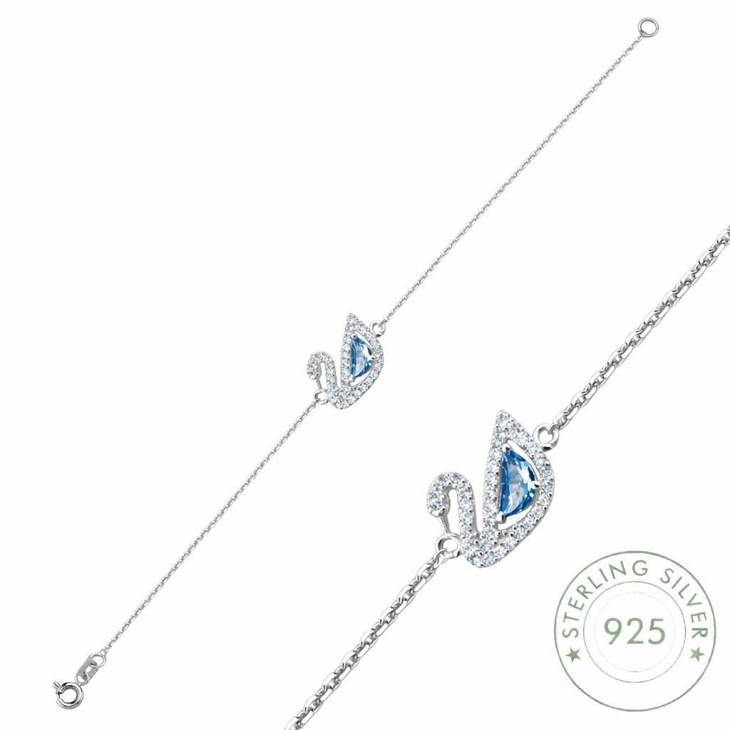 Kadın Gümüş Bileklik 925 Ayar Kuğu Tasarımlı 16+3 Cm Zincirli Bileklik