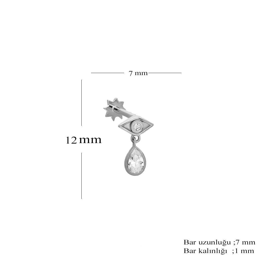 Unisex 925 Ayar Gümüş Göz Tasarımlı Damla Sallantılı Tragus