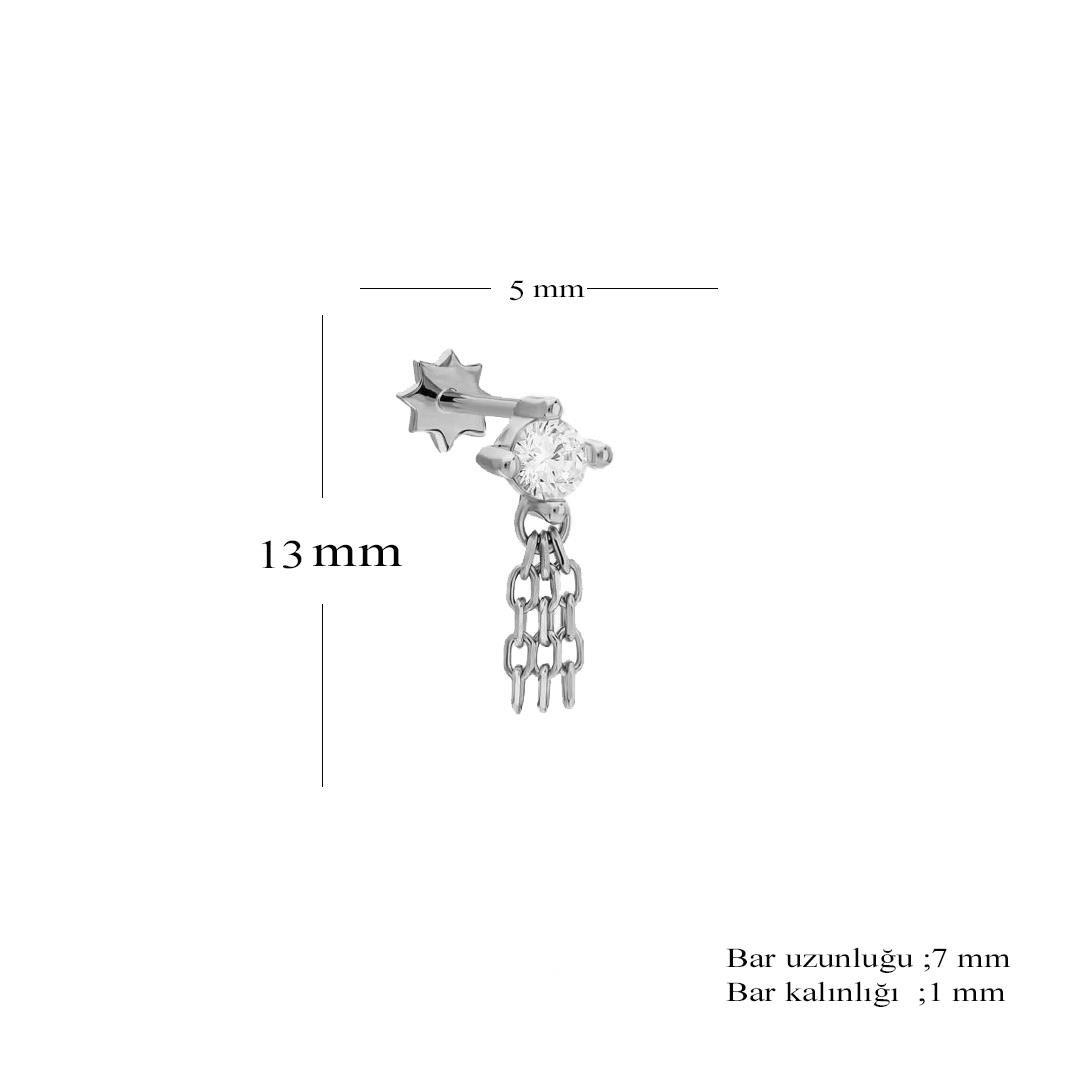 Unisex 925 Ayar Gümüş Tek Taş Tasarımlı Zincir Sallantılı Tragus