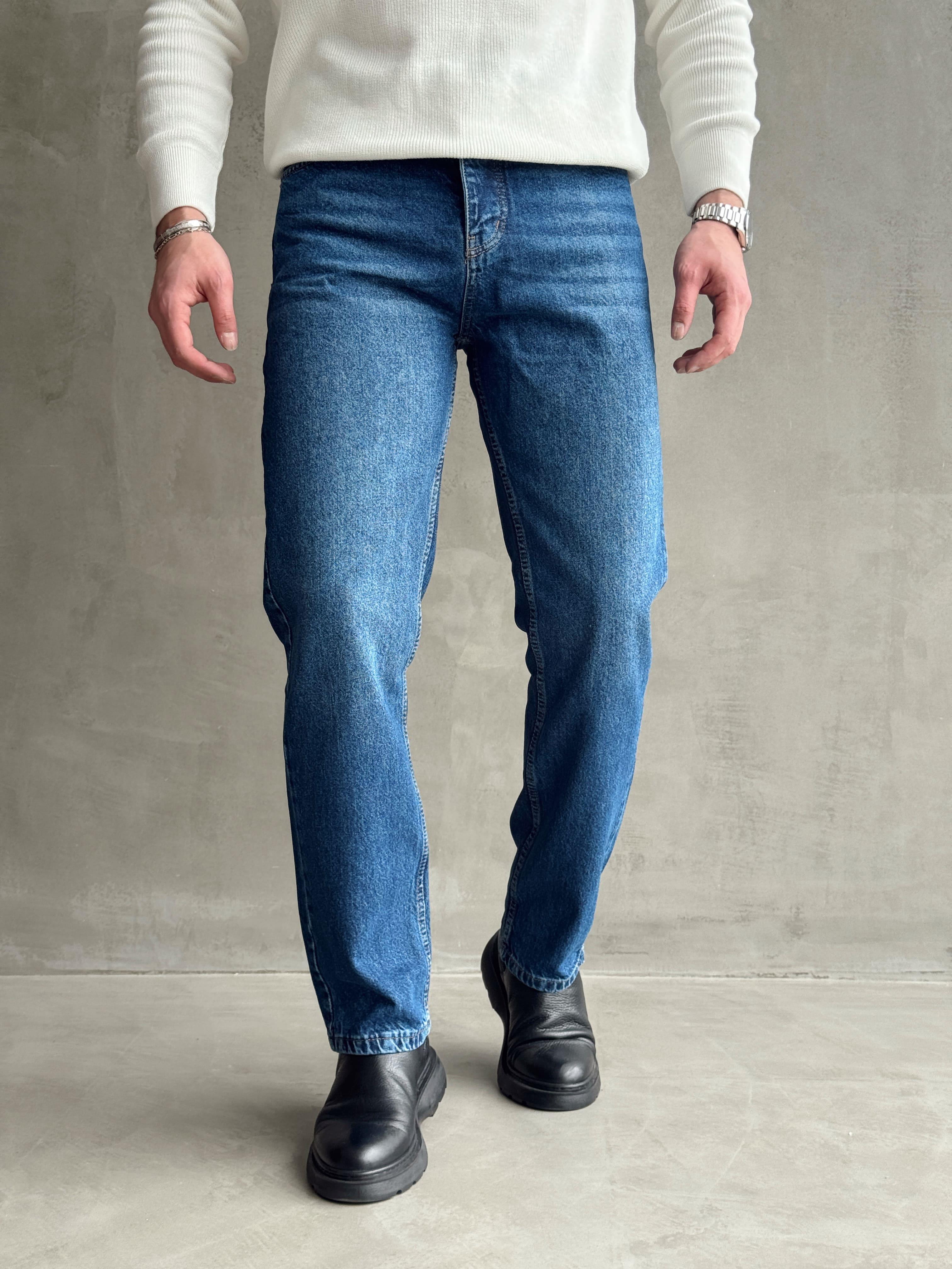 Erkek Baggy Rahat Kalıp Kot Pantolon Jeans-Koyu Mavi(E1005) TD:937Ketench