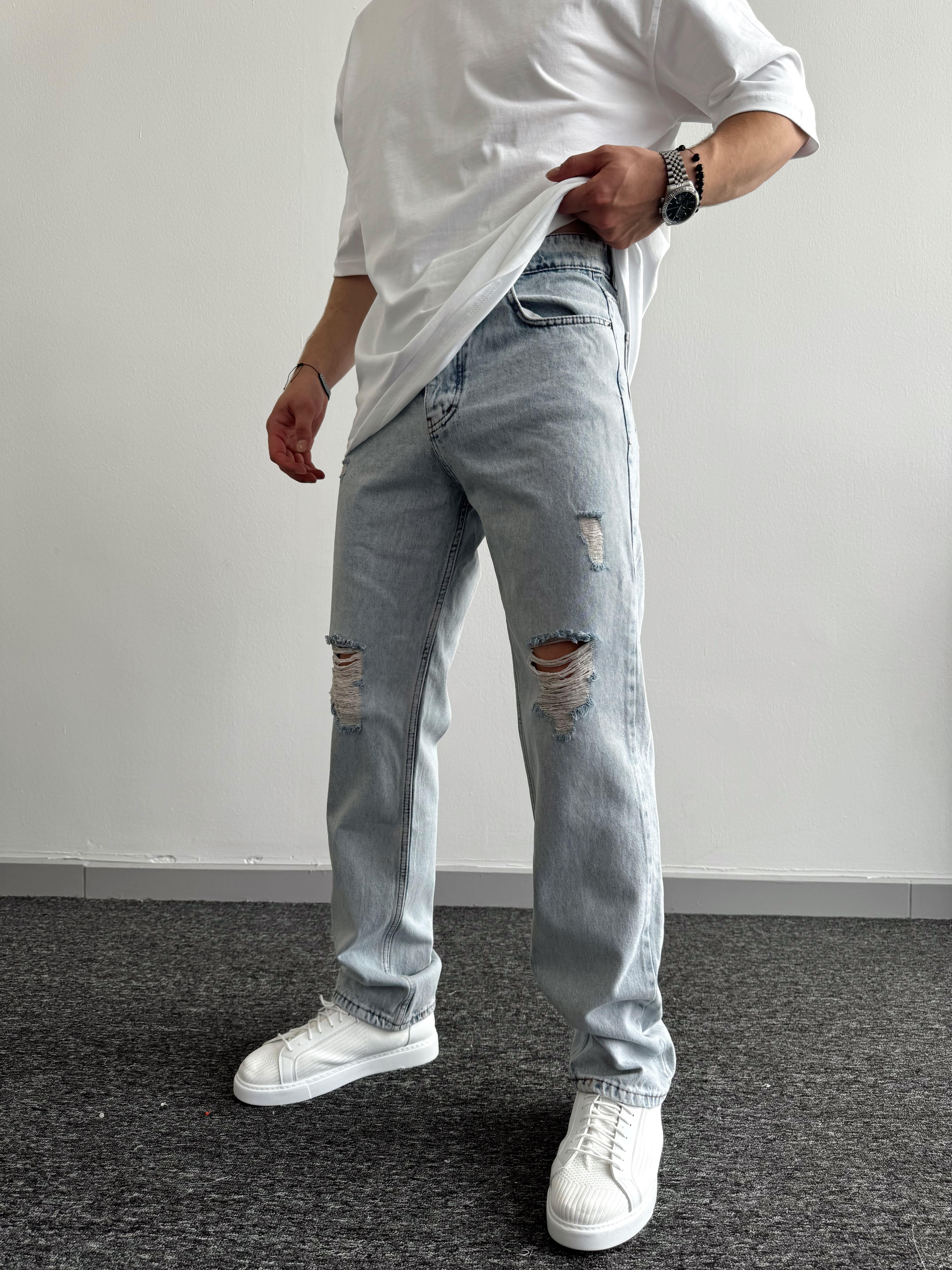 Erkek Baggy Rahat Kalıp Kot Pantolon Jean-Yırtık(E1005) TD:480
