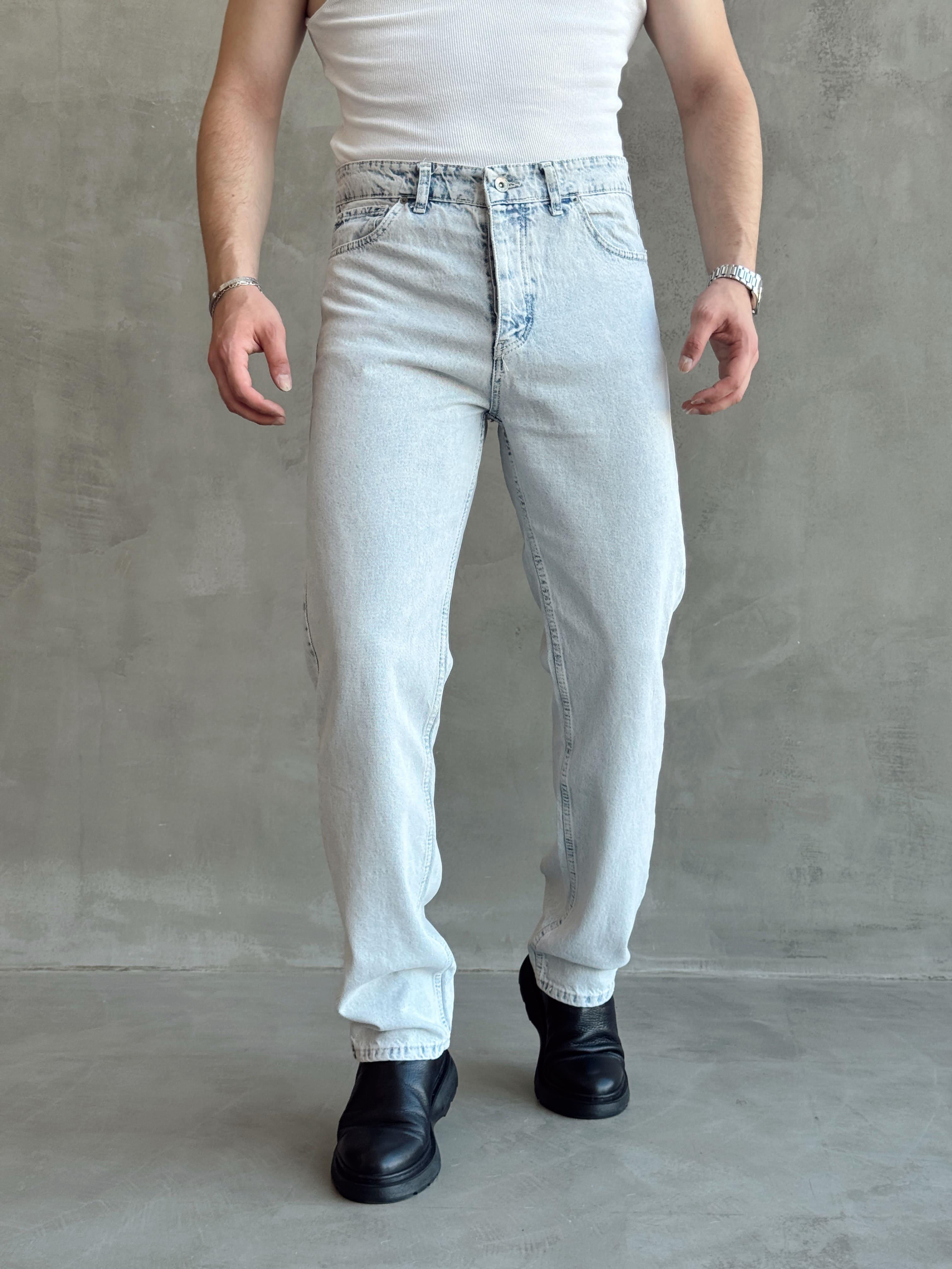 Erkek Baggy Rahat Kalıp Kot Pantolon Jeans-Buz Mavi(E1005) TD:145-1Ketench