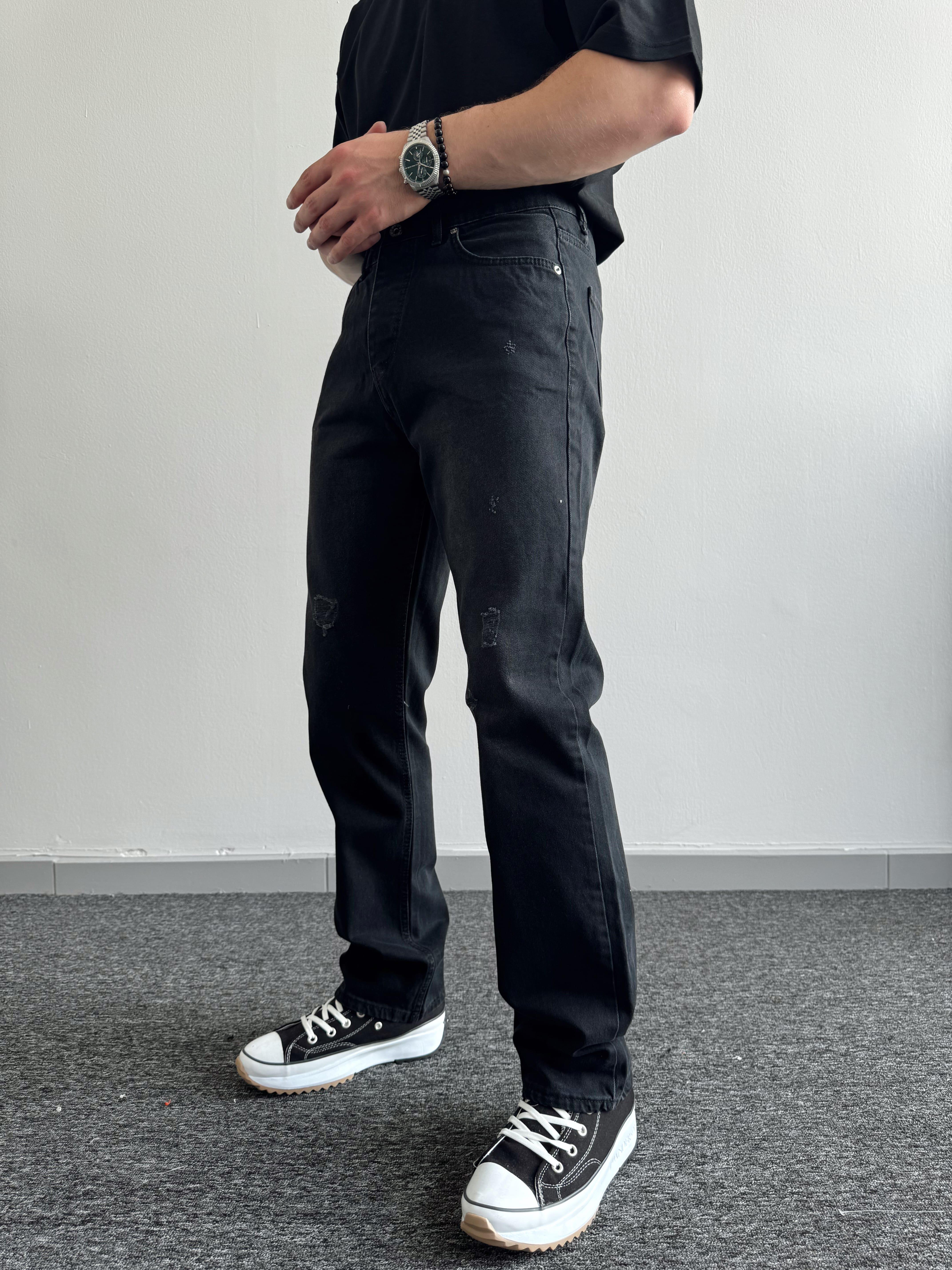Erkek Baggy Rahat Kalıp Kot Pantolon Jean-Siyah(E1005) TD:179