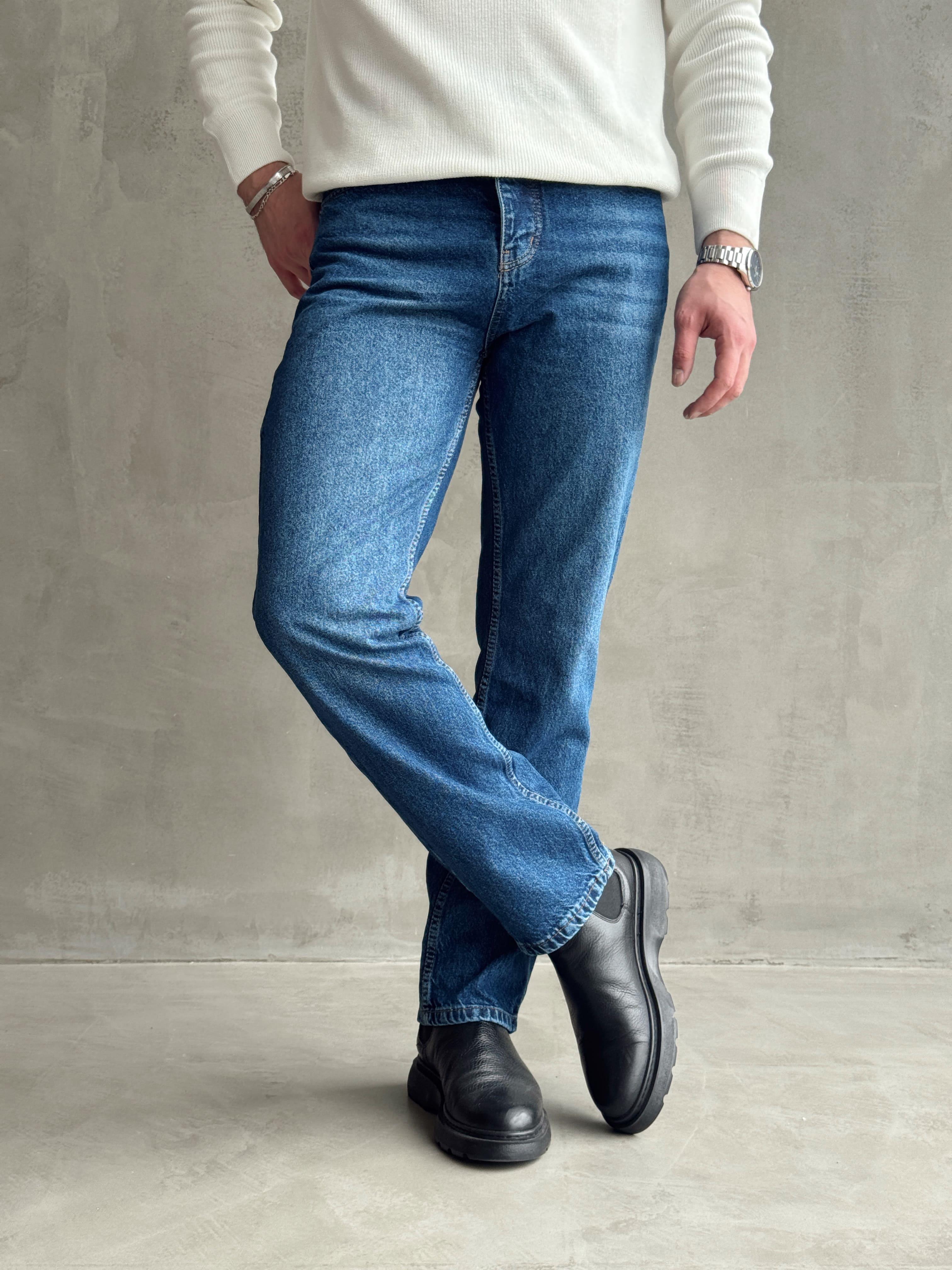 Erkek Baggy Rahat Kalıp Kot Pantolon Jeans-Koyu Mavi(E1005) TD:965