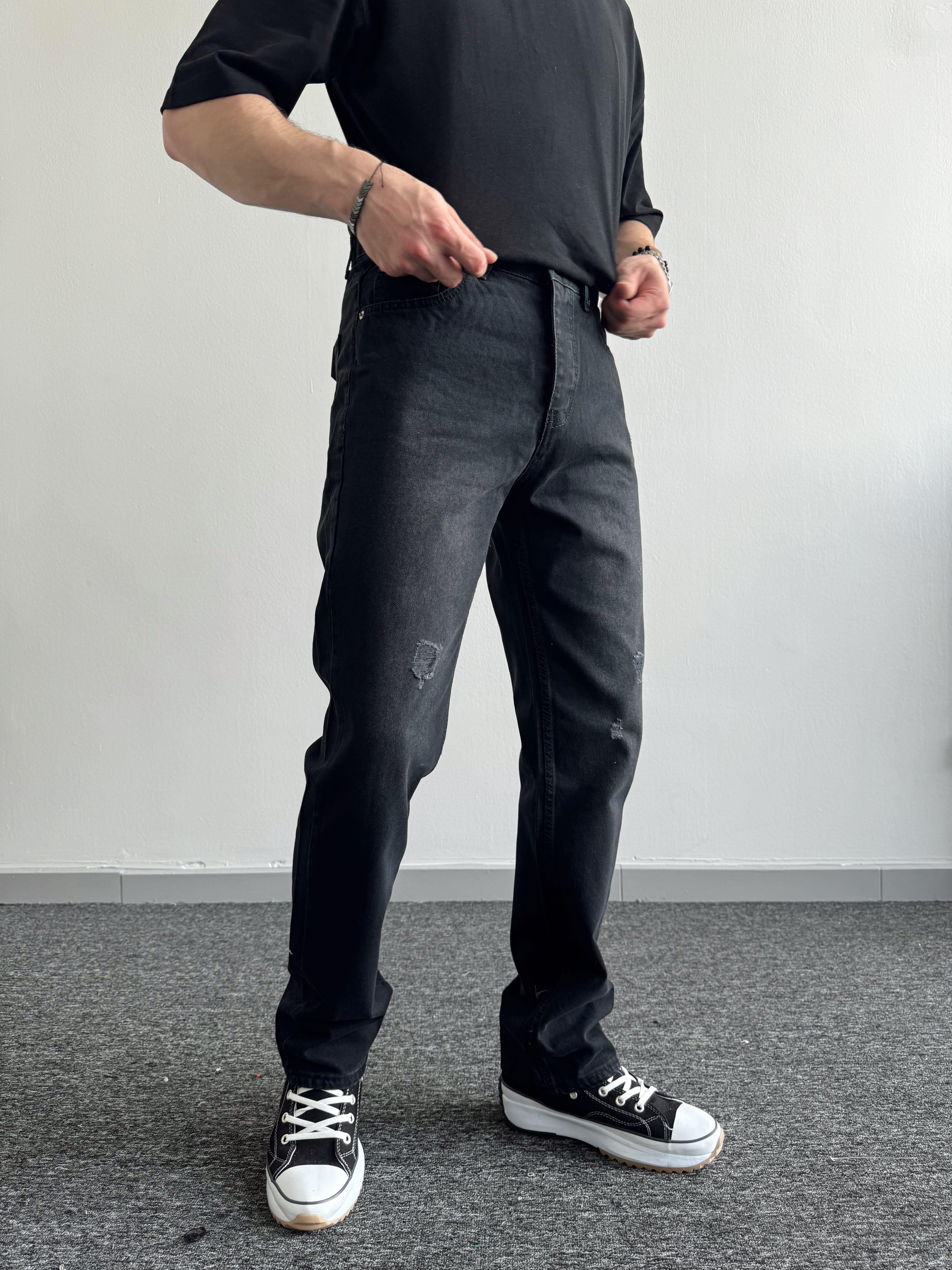 Erkek Baggy Rahat Kalıp Kot Pantolon Jean-Siyah(E1005) TD:179