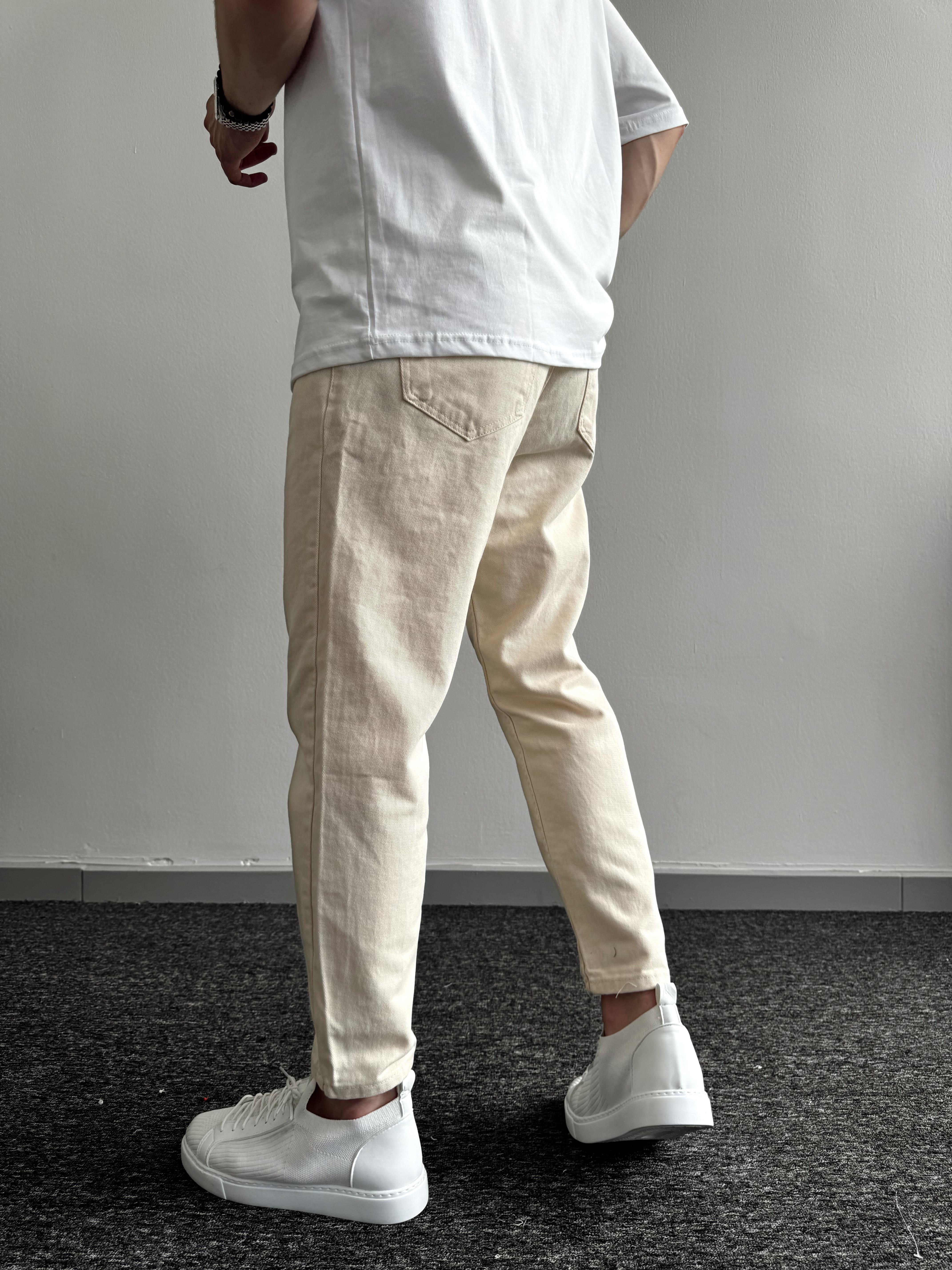 Erkek Boyfrend Rahat Regular Jeans-Ekru(E1002) TD:444-1