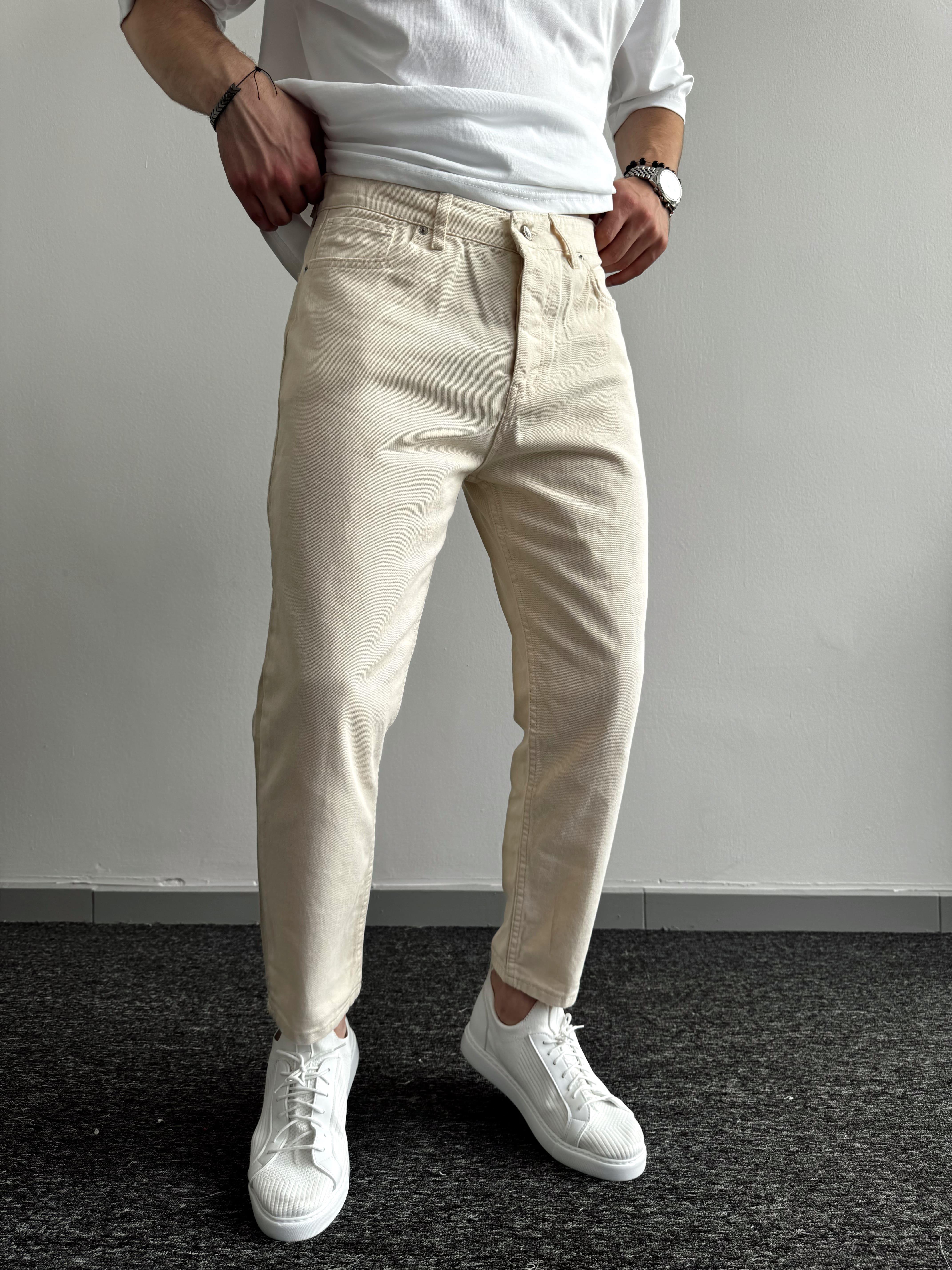 Erkek Boyfrend Rahat Regular Jeans-Ekru(E1002) TD:444-1