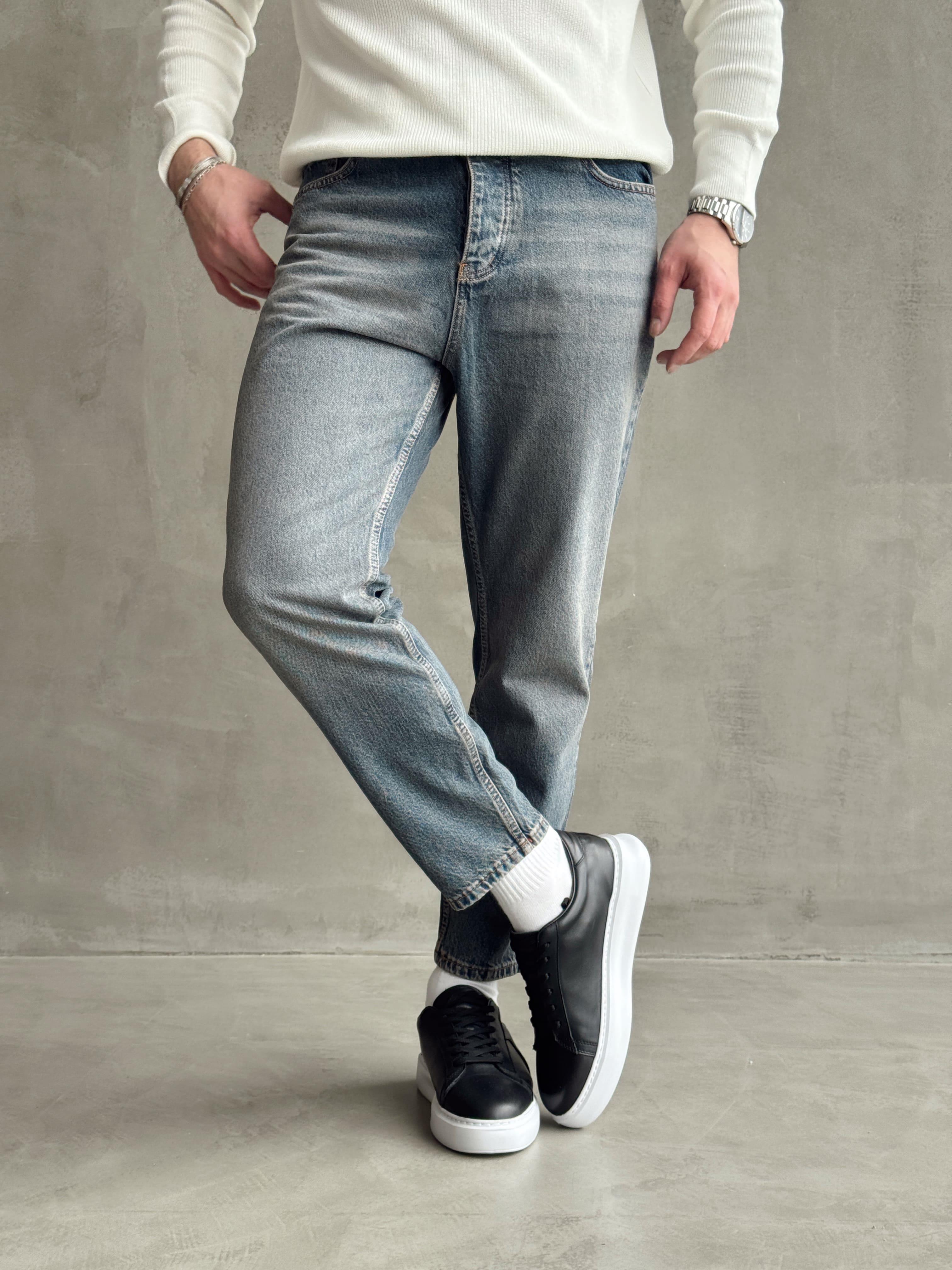 Erkek Boyfrend Rahat Regular Jeans-Eskitme(E1002) TD:1142