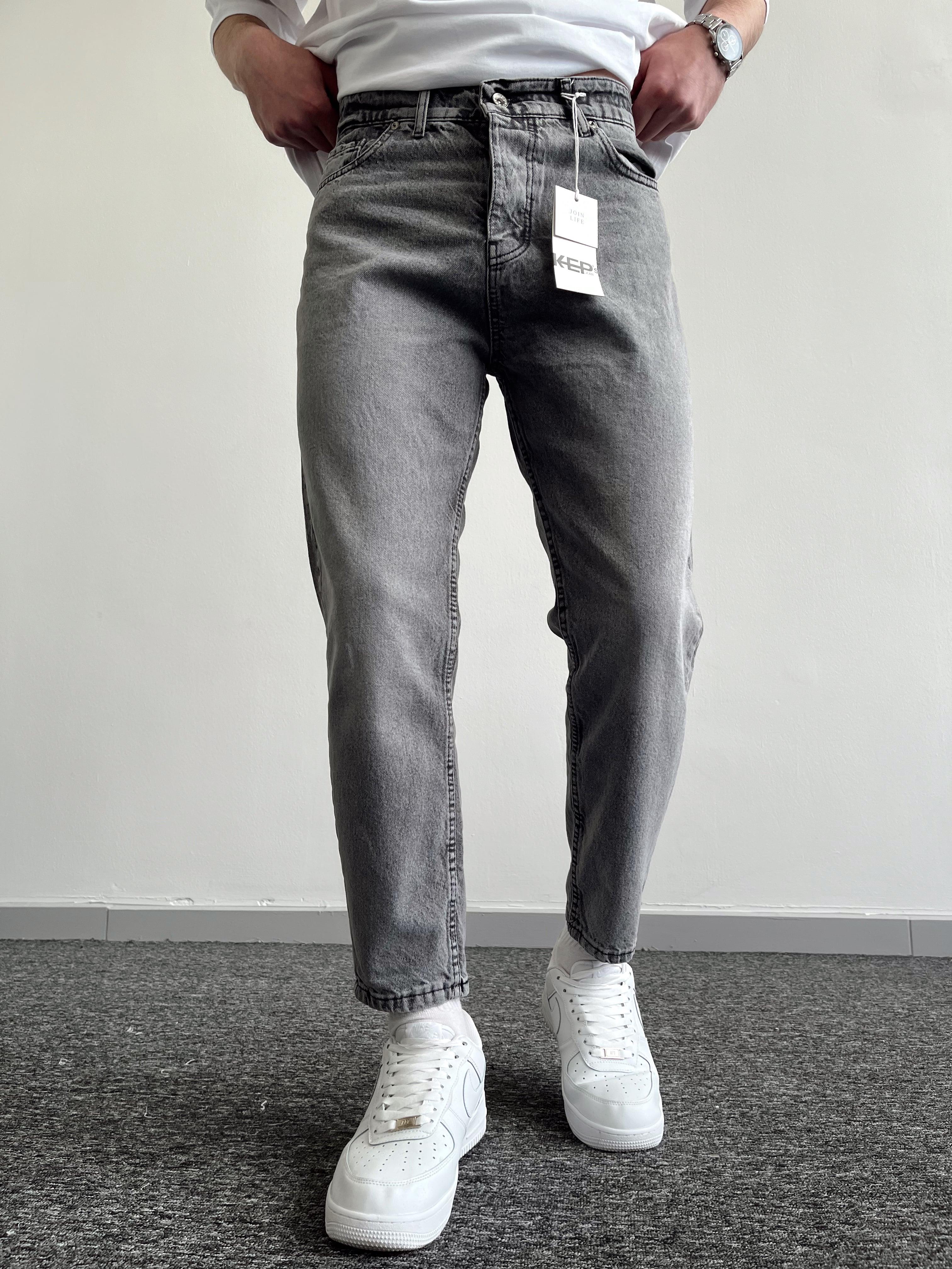 Erkek Boyfrend Rahat Regular Jeans-Füme(E1002) TD:544