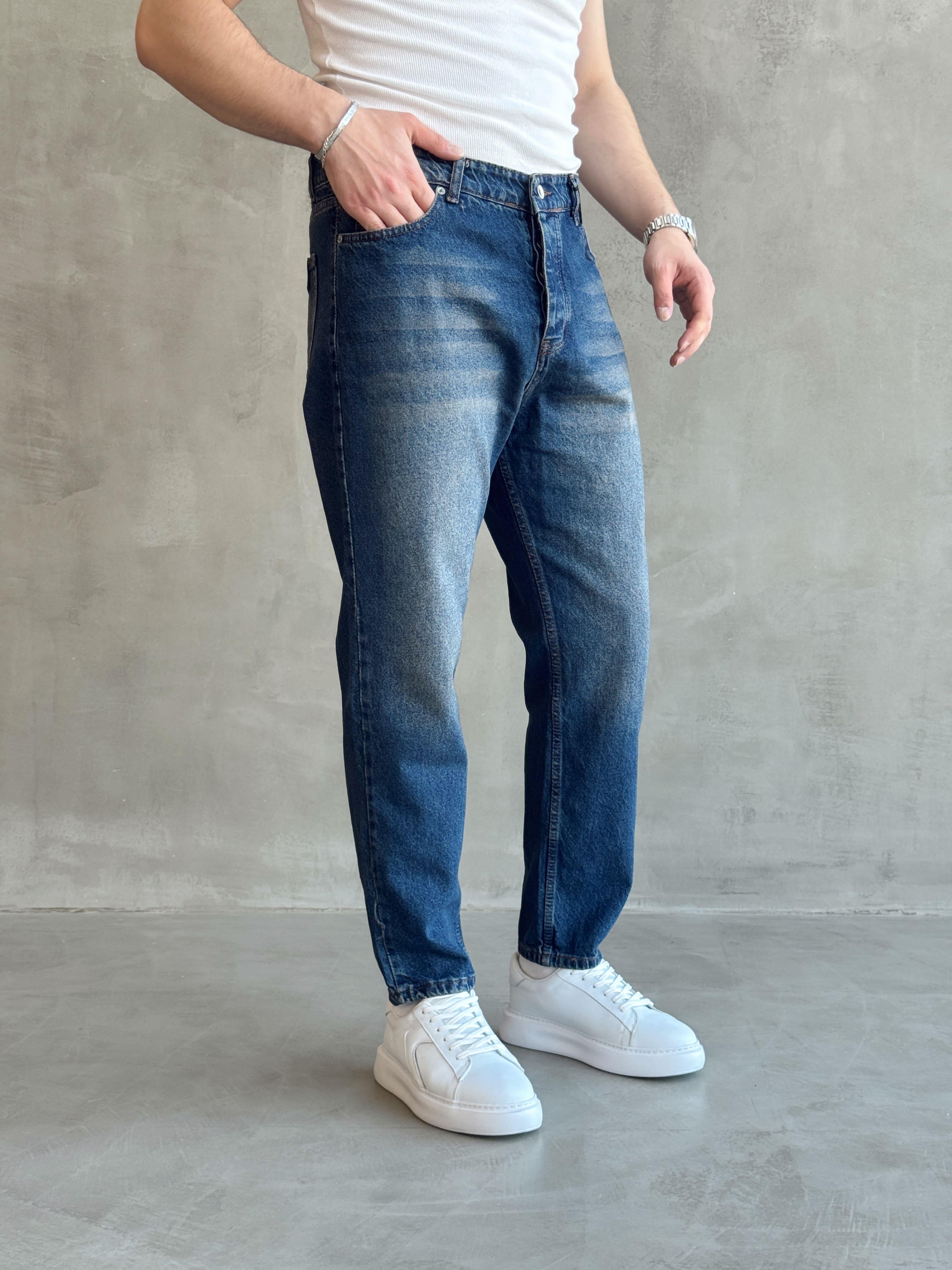 Erkek Boyfrend Rahat Regular Jeans-Stone Blue(E1002) TD:605-1